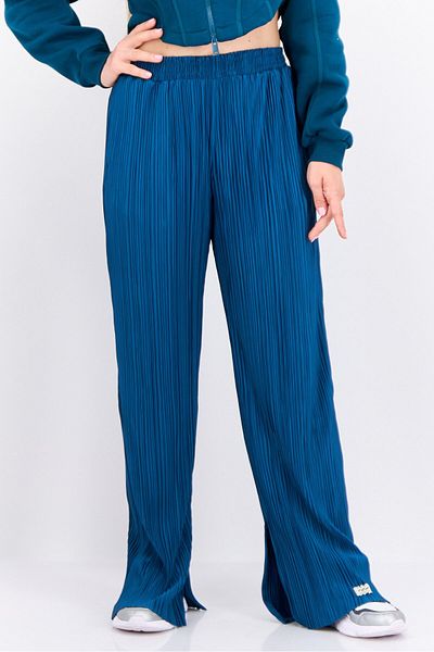 The Giving Movement Women Regular Fit Textured Wide Leg Pants, Teal Green