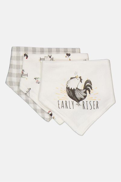 RABBİT BEAR Toddlers Boy 3pcs Printed Bandana Bib, White Combo