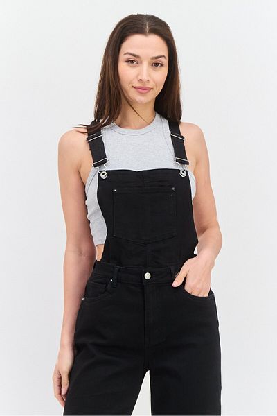 Pepe Jeans Women Solid Sleeveless Denim Jumpsuit, Black
