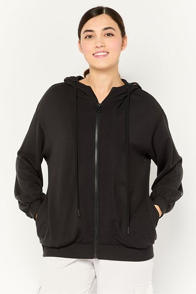 Tribe of 6 Women Hooded Brand Logo Long Sleeve Sweatshirt, Black