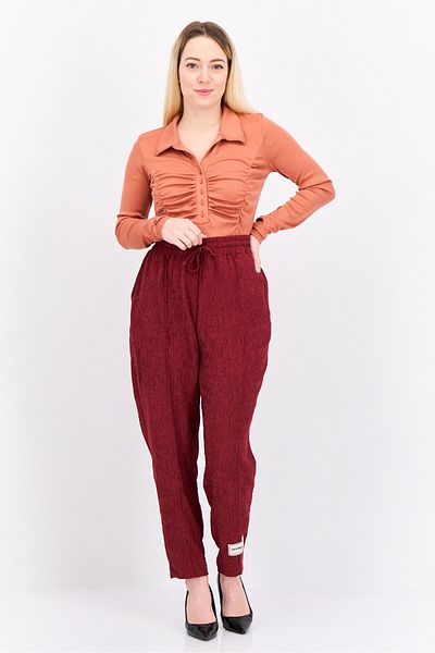 The Giving Movement Women Regular Fit Textured Palazzo Pants, Maroon