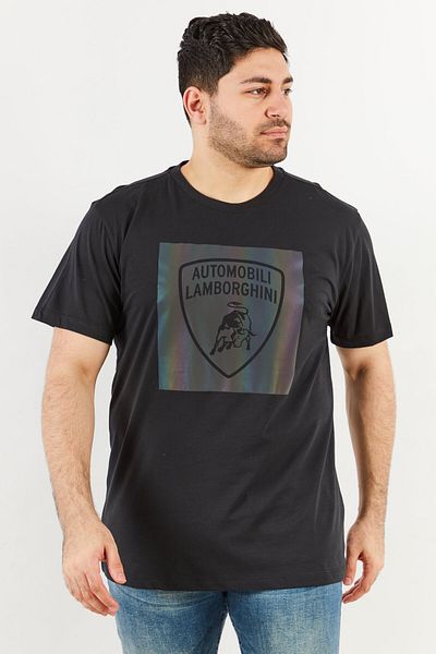 Lamborghini Men Crew Neck Short Sleeve Brand Logo T-Shirt, Black