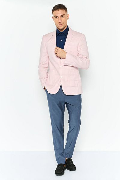 Asos Design Men Regular Fit Checkered Semi-formal Blazer, Pink
