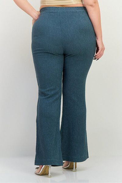 The Giving Movement Women Regular Fit Textured Wide Leg Pants, Slate Blue
