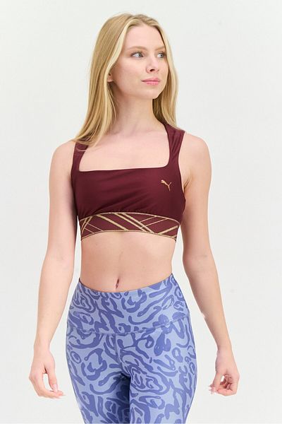 Puma Women Brand Logo Lightly Padded Sport Bra, Burgundy