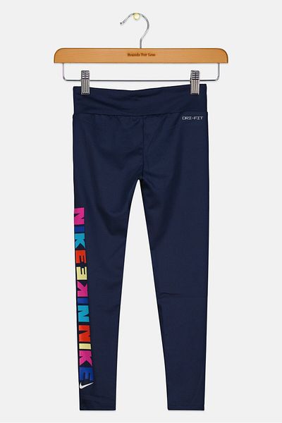Nike Kids Girl Dri Fit Brand Logo Training Leggings, Navy