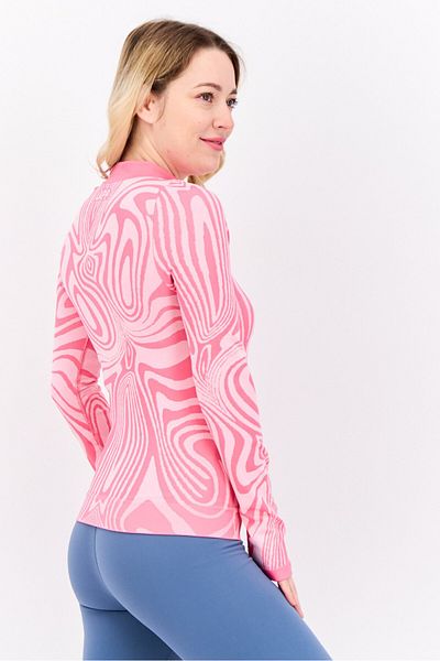 LAPP Women High Neck Long Sleeve Abstract Print Half Zip Sweathirt, Pink