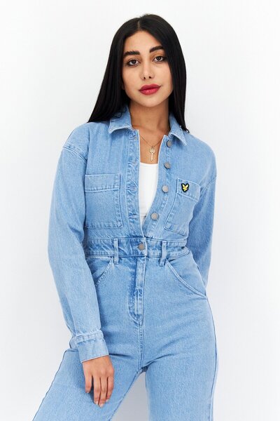 Lyle & Scott Women Washed Long Sleeve Jumpsuit, Light Blue