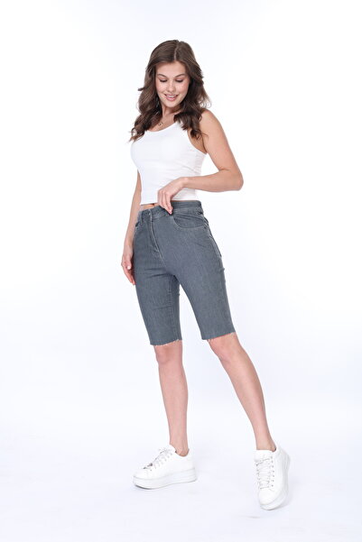 Era Lisa Bermuda Yüksek Bel Full Likralı Kadın Kot Şort ( Paçası Dikişsiz)