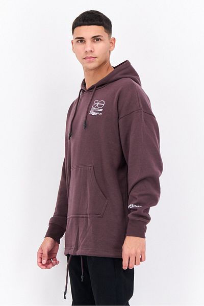 Crosshatch Men Hooded Long Sleeve Brand Logo Sweatshirt, Plum
