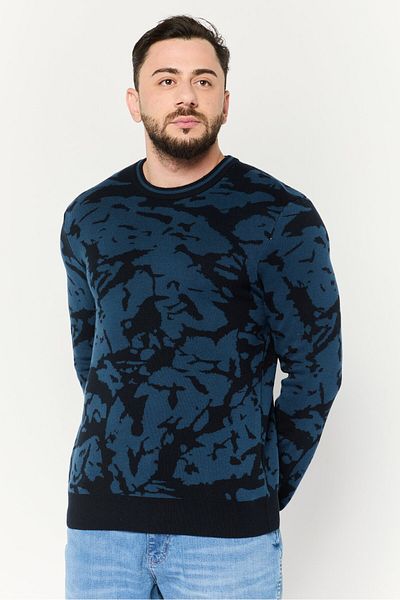 Perry Ellis Men Crew Neck Textured Long Sleeves Sweater, Navy