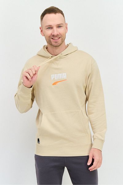 Puma Men Relaxed Fit Hooded Long Sleeves Outdoor Sweatshirt, Beige Combo