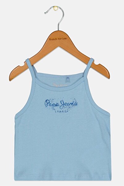 Pepe Jeans بلوزة بدون أكمام بشعار العلامة التجارية وياقة مربعة للفتيات الصغير...