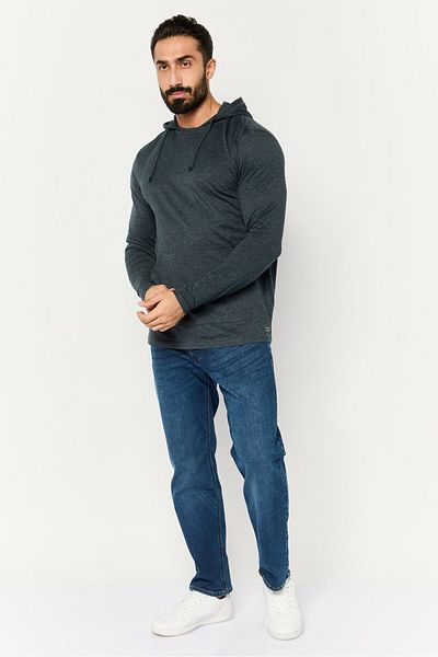 Brave Soul Men Hooded Long Sleeve Solid Sweatshirt, Navy Marl