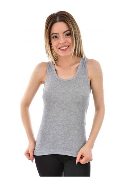 ENTAHA Tutku Women's Gray Ribbed Thick Strap Basic Undershirt 1 Piece