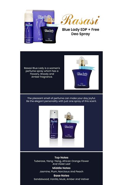 Rasasi Blue Lady EDP with Free Deodorant Spray 40, 50ml
