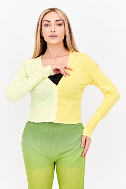 Bailey Rose كارديجان نسائي مضلع بلونين، أصفر