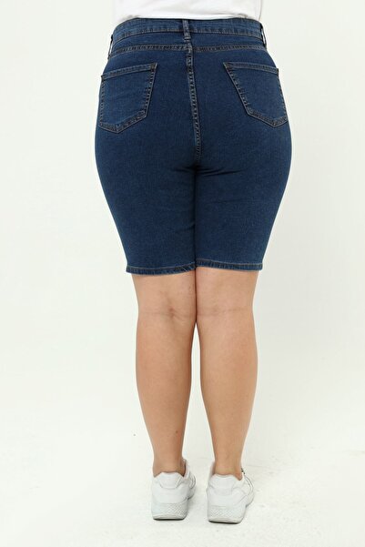 CEDY DENIM Pantaloni scurți de damă, mărime mare, talie înaltă, complet din lycra, slimfit, c606-albastru