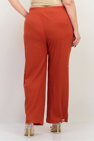 The Giving Movement Women Regular Fit Embroidered Wide Leg Pants, Rust