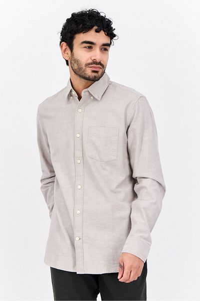 GAP Men Standard Fit Long Sleeves Chambray Casual Shirt, Grey