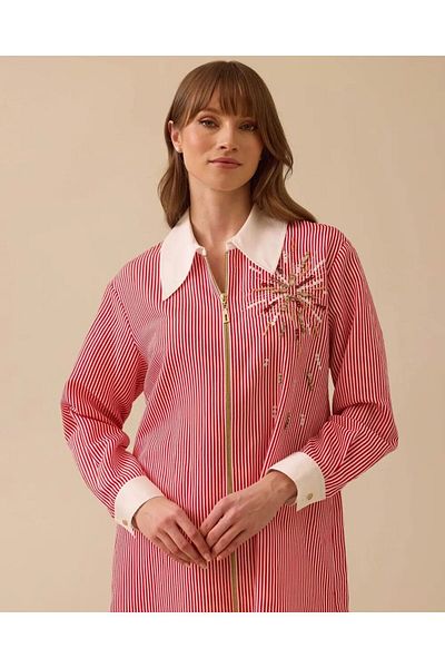 SEÇİL Red 44 Size Shirt - Collar Stone Zippered Tunic