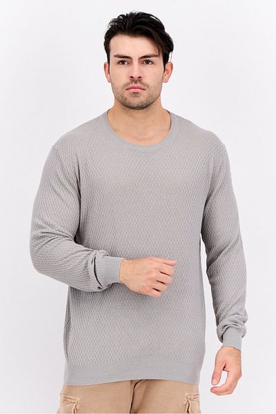 GAS Men Crew Neck Knitted Sweater, Grey
