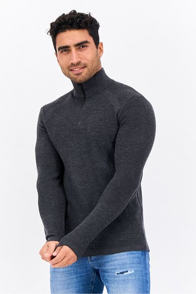 Perry Ellis Men Mock Neck Long Sleeves Knitted Sweater, Dark Charcoal