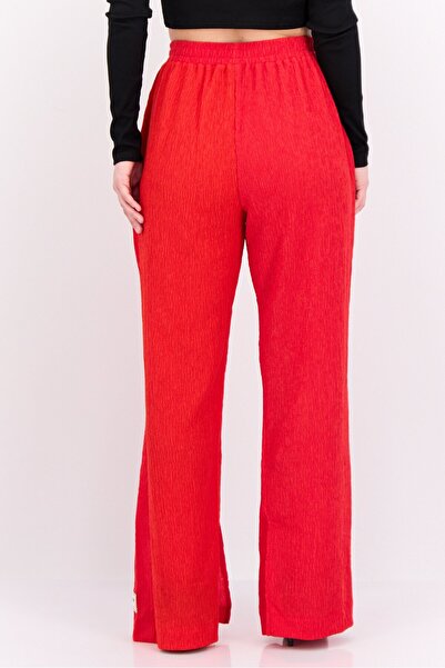 The Giving Movement Women Regular Fit Textured Wide Leg Pants, Red