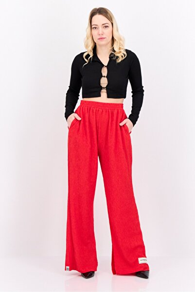 The Giving Movement Women Regular Fit Textured Wide Leg Pants, Red