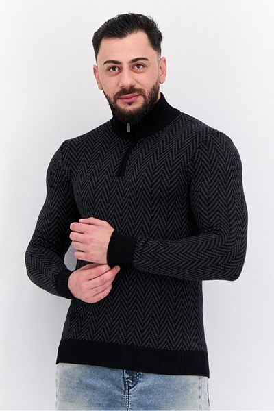 Perry Ellis Men High Neck Herringbone Sweater, Black