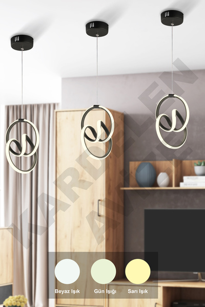 Genel Markalar LEVENT 3 Adet Renkli Işıklı İma Siyah Modern Ledli Avize