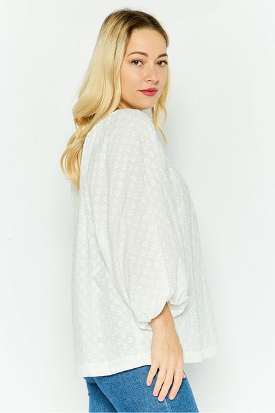 Calvin Klein Women Round Neck 3/4 Sleeves Textured Blouse, White