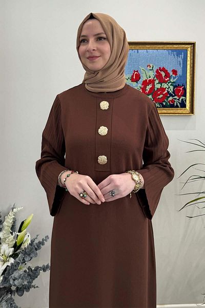 Rabia Şamlı Πλεκτό Φόρεμα Banu Καφέ