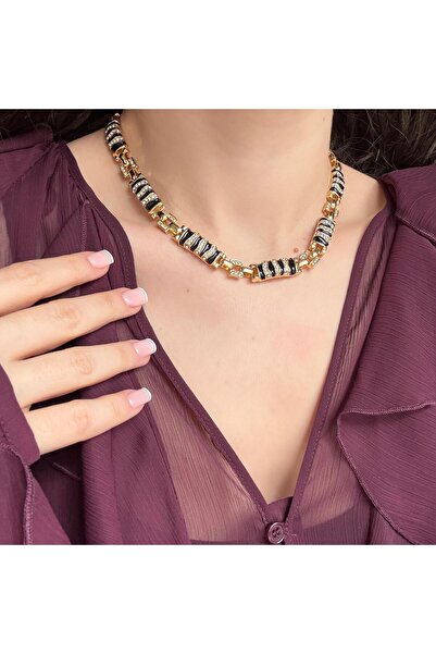 Alice İsstanbul Black Enameled Stone Design Necklace