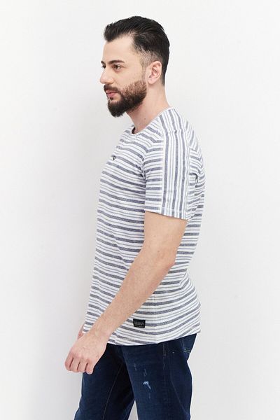 Silver Jeans Co. Men Crew Neck Short Sleeve Stripe T-shirt, Off White Combo