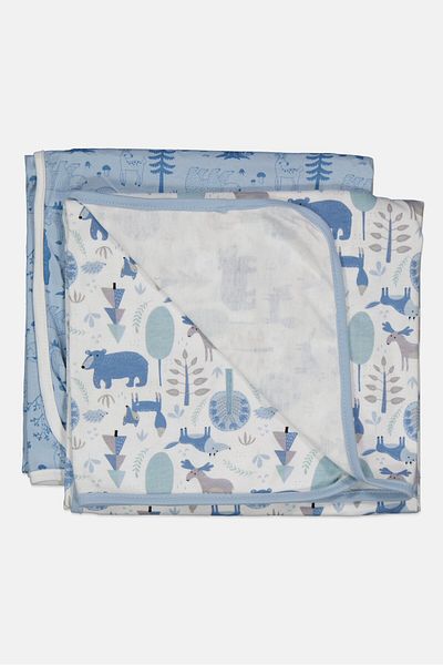 RENE ROFE Toddlers Boy 2 Piece Swaddle Blanket Set 76 X76 Cm, Blue/white