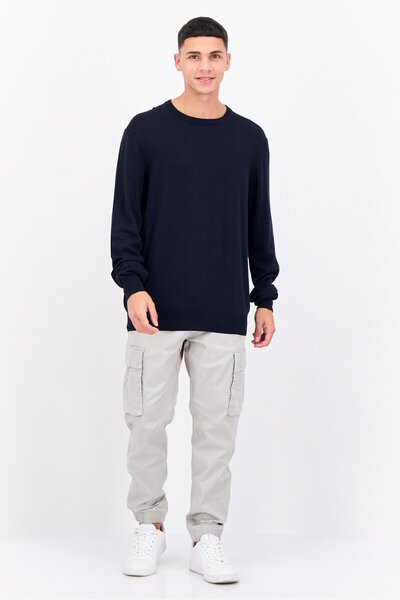 Perry Ellis Men Crew Neck Textured Long Sleeves Sweatshirt, Navy