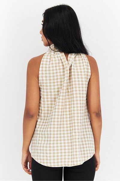 Anne Klein Women Halter Neck Sleeveless Gingham Pattern Top, White
