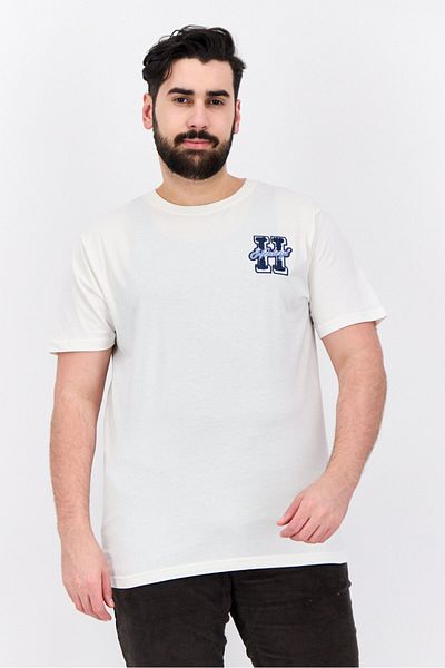 Henleys Men Crew Neck Short Sleeves Brand Logo T-shirt, Off White