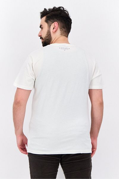 Henleys Men Crew Neck Short Sleeves Brand Logo T-shirt, Off White