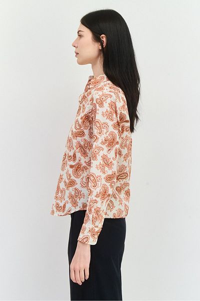 Gant Women Spread Collar Long Sleeves Paisley Pattern Shirt, Brown