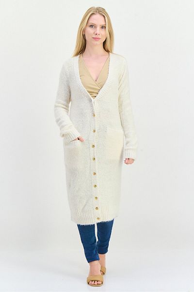 Dex Women V-neck Long Sleeve Textured Cardigan, White