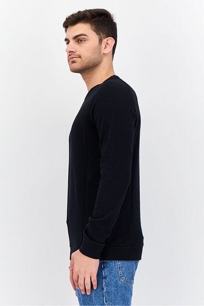 Civil Society Men Crew Neck Textured Long Sleeves Sweatshirt, Black