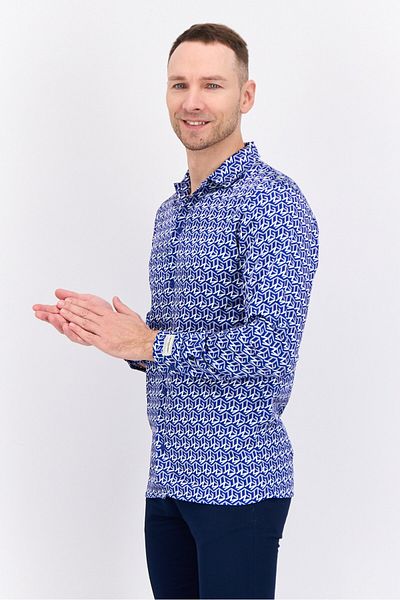 The Giving Movement Men Regular Fit Allover Printed Long Sleeves Casual Shirt, Blue