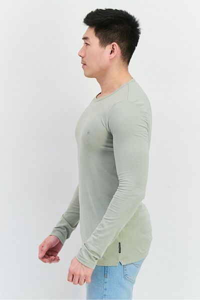 French Connection Men Crew Neck Long Sleeves Brand Logo T-shirt, Sage Green
