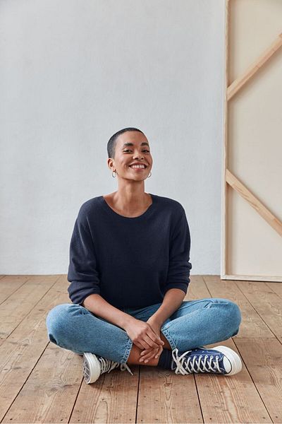 Tchibo Women Round Neck Knitted Sweater, Navy