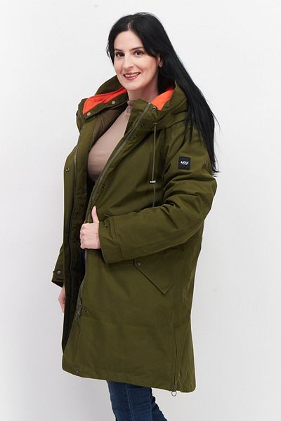 Aigle Women Hooded Long Sleeve Solid Parka Jacket, Olive