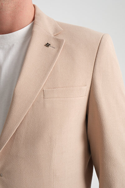 Frappoli Lucos Men's Beige Half Lining Bag Pocket Lycra Seersucker Fabric Sports Blazer Jacket