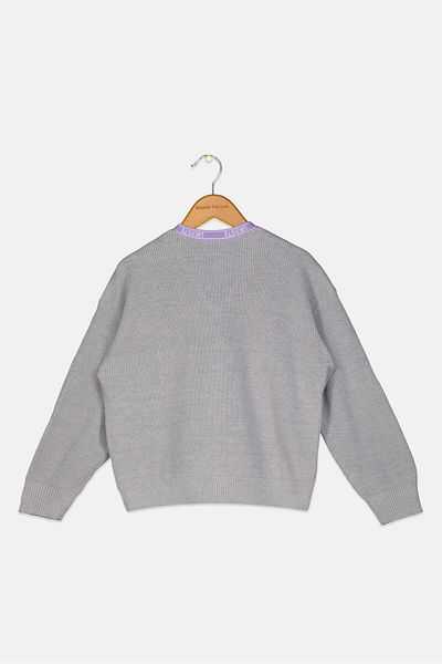 Lacoste Kids Girl V-Neck Embroidered Logo Cardigan, Grey