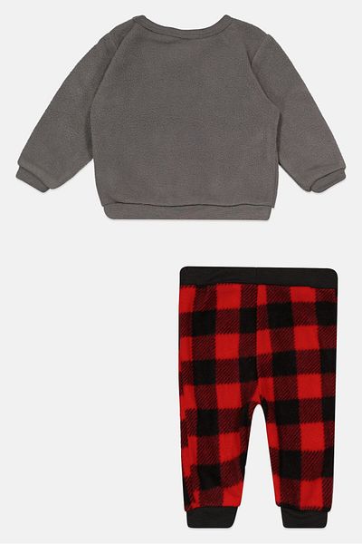 RENE ROFE Toddlers Boy 2 Pc Plaid Sweatshirt With Jogger Pants, Grey/red